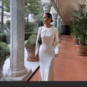Zara Cream Long-Sleeve Twist-Front Maxi Dress